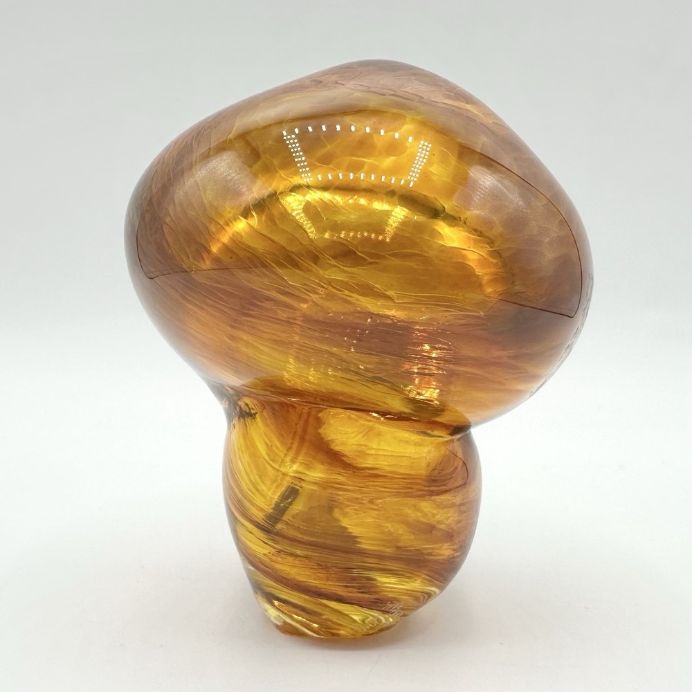 Handblown Art Glass Mushroom Sculpture Orange Boise ID USA Paperweight Toadstool